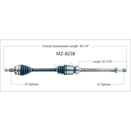 Surtrack Axle Cv Axle Shaft, Mz-8238 MZ-8238